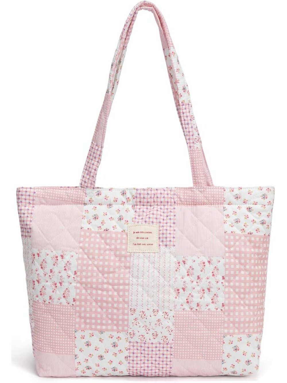 Quilted Tote Bag for Women, Cute Tote Bag with Top Zipper for College Work Trave